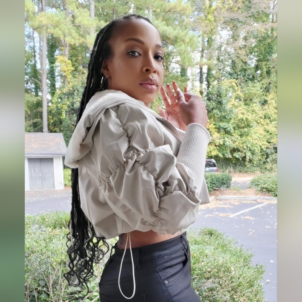 Faux leather crop jacket